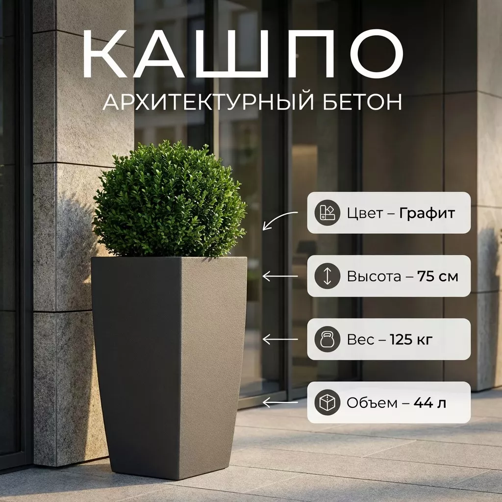 Кашпо "Город 750" КШ-00.750 - архитектурный бетон Вландо ®