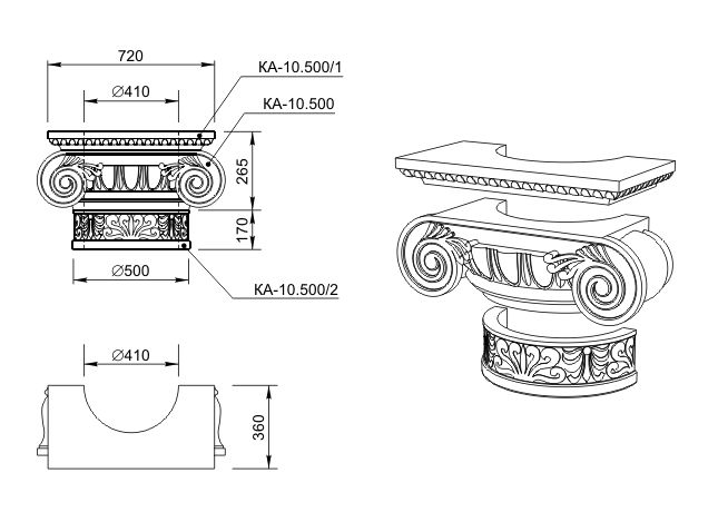 Ионическая капитель чертеж